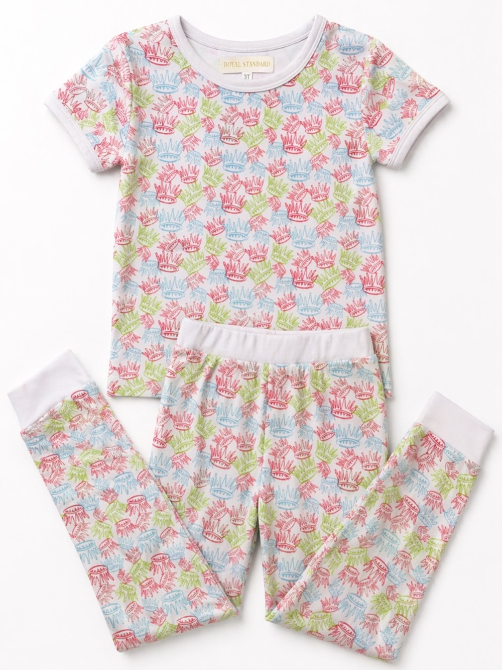 Royal Standard Girls Pajama Set 3T Crown Print Bamboo Soft‎ Matching Sleepwear